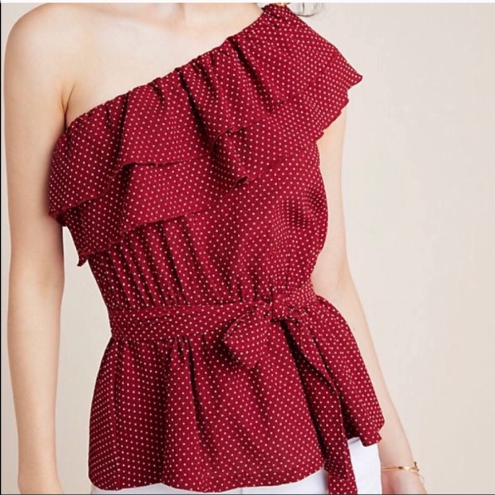 Maeve Anthropologie One Shoulder Maroon Top